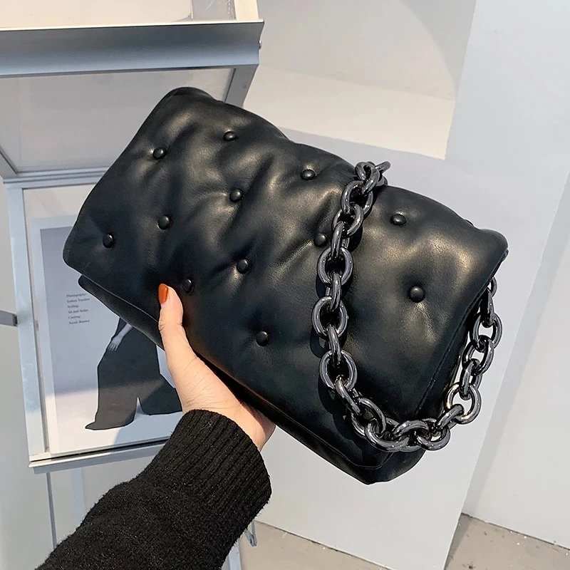 

Женская сумка на цепочке из искусственной кожи под подмышек, 2022, брендовые трендовые черные сумки через плечо и кошельки, женская модель