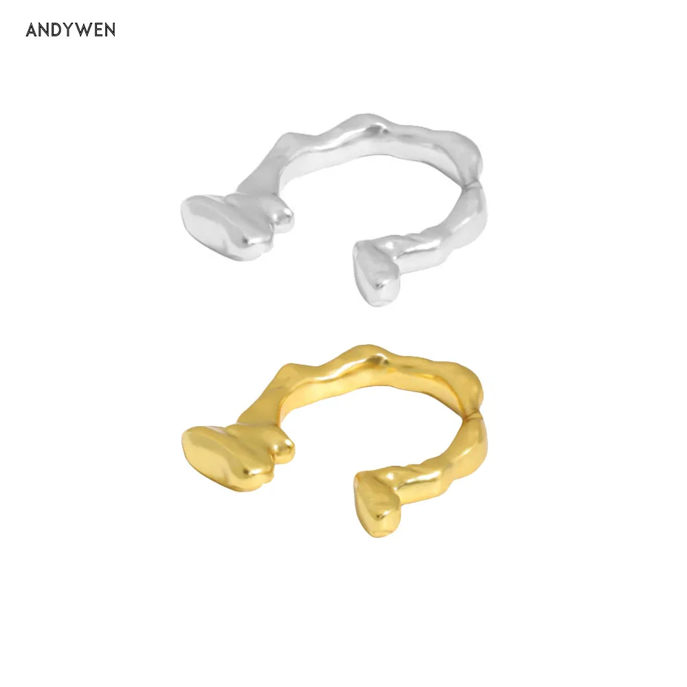 

ANDYWEN 925 Sterling Silver Gold Resizable Rings Open Bangle Resizable Wedding Jewelry 2021 Rock Punk Gift Slim Party Rock Punk