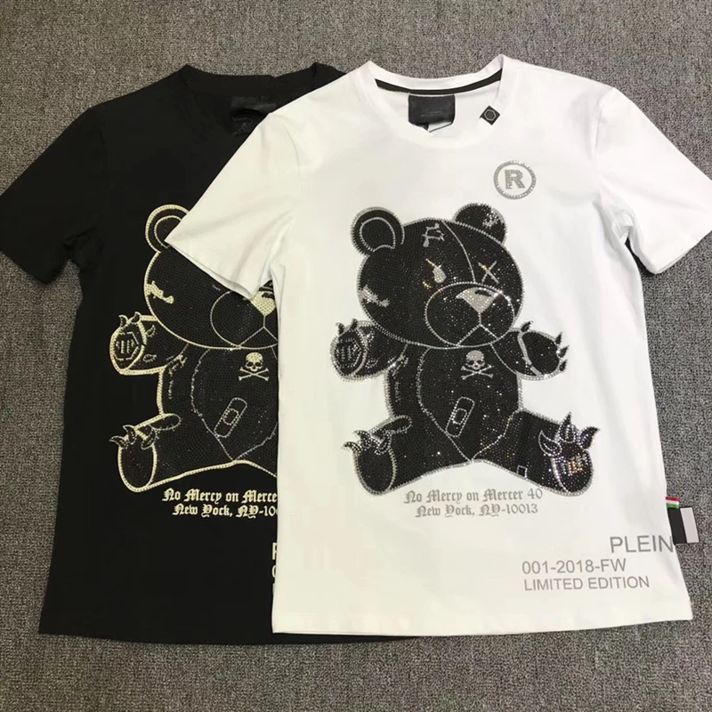 

2022 men's Shirt Short Sleeve PP bear hot drill European and American fashion trend short sleeve men's T-shirt pure cotton plein