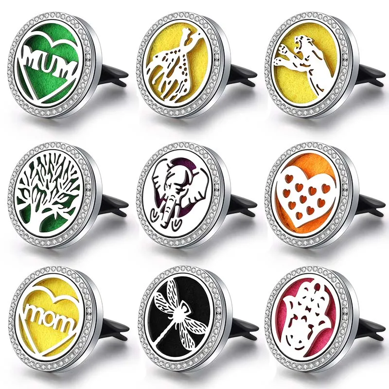 

Charm Elephant Zircon Car Air Freshener Locket Stainless Steel Essential Oil Diffuser Perfume Car Clip Pendant Aromatherapy Car
