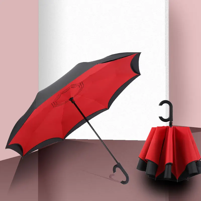 Economici Ombrello Antivento Inverso Auto Automatico Di Lusso Doppio Grande Ombrello Pieghevole Impermeabile Business Parapluie Rain Gear DE50YS