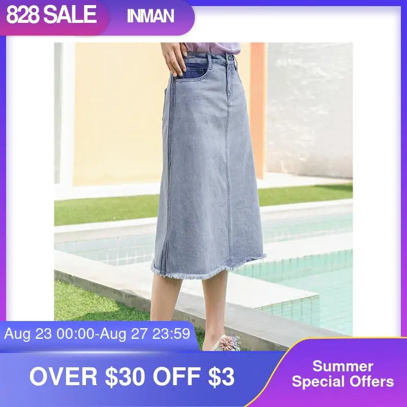 Юбка трапеция женская джинсовая средней длины из чистого хлопка в стиле