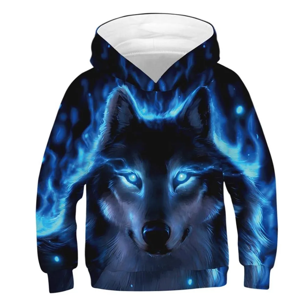 Модные толстовки с 3D-принтом волка для мальчиков и девочек-подростков верхняя