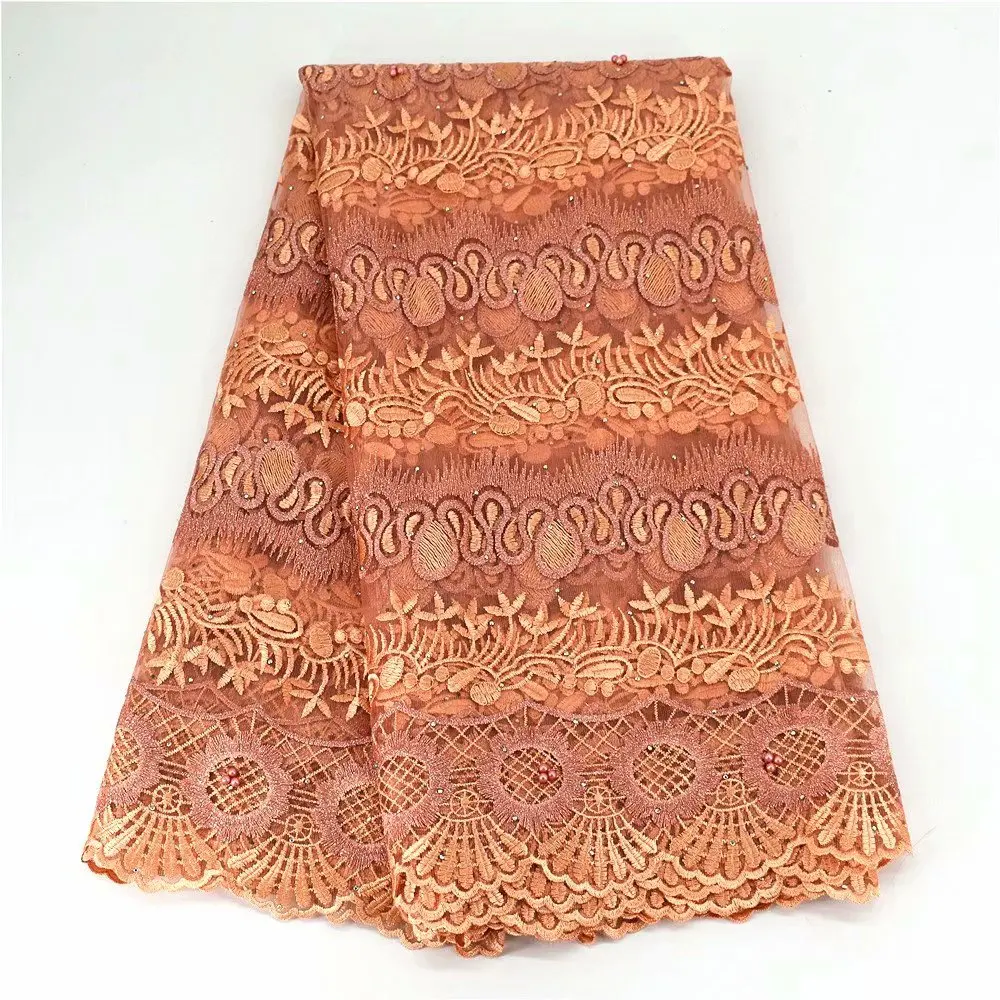 

Wholesale African French Net Embroidery Nigerian Designs African Stone Beaded Nigeria Mesh Tulle Lace Fabric Wedding Party Dress