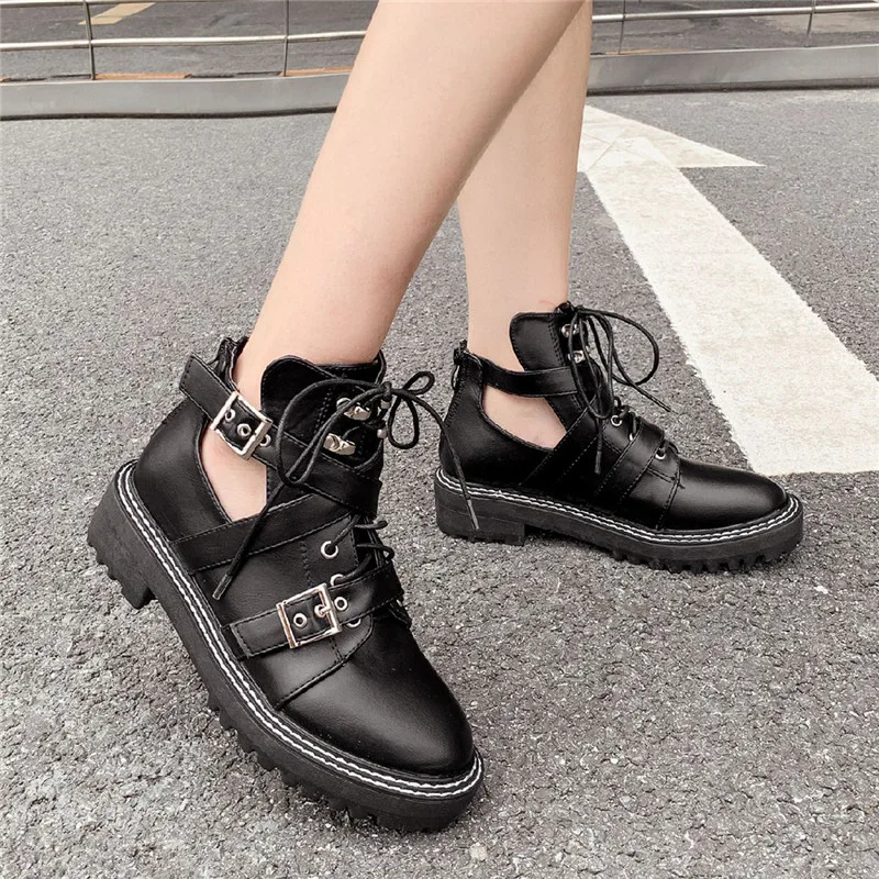 Женские армейские ботильоны PXELENA черно белые туфли лодочки в римском стиле на