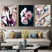 poster printing rose flower feather nordic style wall art cloth painting modern home living room decoration frameless painting