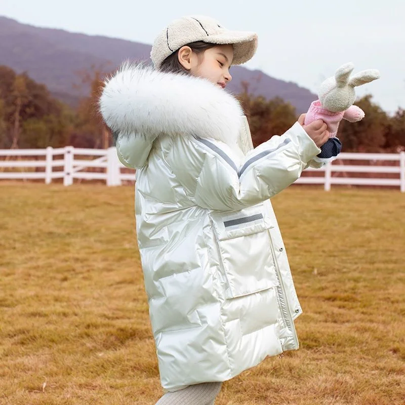 

Новая детская зимняя куртка, одежда теплое непромокаемое пальто для девочек длинный пуховик с капюшоном из хлопка для детей, верхняя одежда...