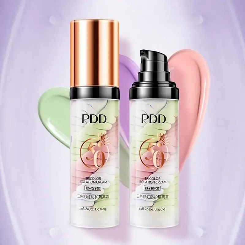 New One Step Correct Rainbow Tricolor Makeup Base Isolation Pre-milk Concealer Cream Invisible Pore Brighten Face |