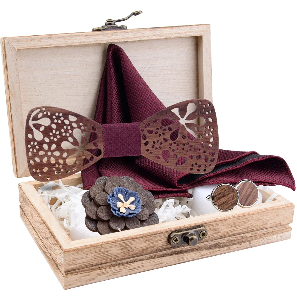 Рождественский набор из деревянного галстука-бабочки красного цвета в синюю