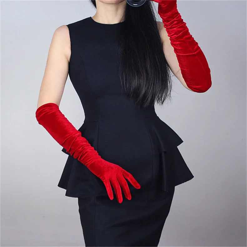 60 см черные велюровые перчатки очень длинные Над Локоть Vestido de noche высокие эластичные черные Лебеди бархатные женские сенсорный экран WSR08