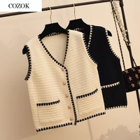 whiteblack mohair knitted cardigan women 2021 autumn winter new korean fashion v neck sleeveless knitted sweater vest