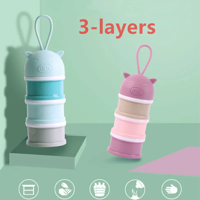 3 layer Cute Style Portable Baby Food Storage Box Essential Cereal Cartoon Milk Powder Boxes Toddle Kids Snacks Container | Мать и