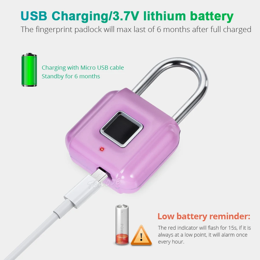 Умный мини замок Towode с USB зарядкой и отпечатком пальца|Электрический замок| |