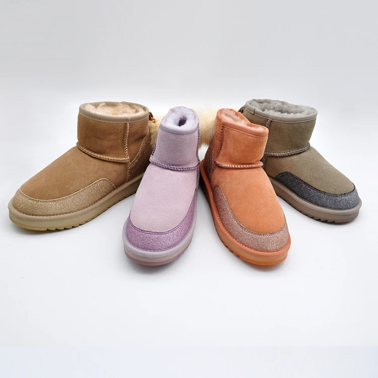 

Women Shoes Fur Ball Snow Boots Genuine Leather Material Furry Ankle Boots Winter Warm Shoes