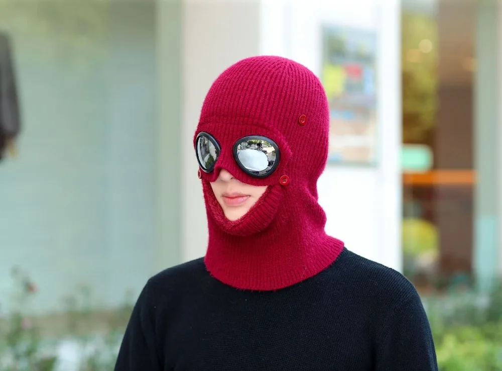 Зимние шапки в шляпе и очках Skullies Beanies Зимние шапки для мужчин женский шерстяной шарф головные уборы, Балаклава маска Knitted шапка вязаная