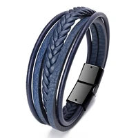 fashion blue leather layer bracelet white k black alloy magnet buckle button connector jewelry punk men women gift