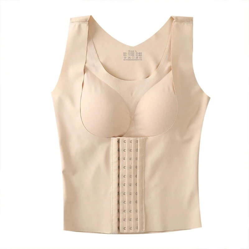 Women Seanless Front Buckle Bra Wireless Push Up Posture Corrector Tank Top Girdle Body Shaper Cross Back Vest Corset