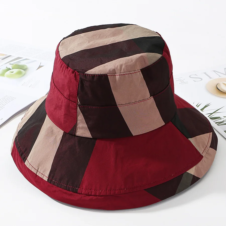 

New Hot-selling Summer Ladies Bucket Hat Beach Sunscreen Hat Flat Bottom Collapsible Stitching Color Panama Bob Hat