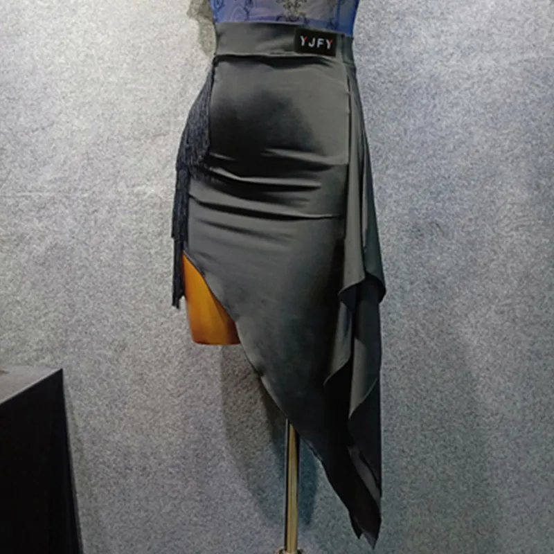 Женская юбка для латиноамериканских танцев черная с бахромой румбы одежда