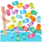 Тизеры из дерева для рыбалки Обучающие игрушки с буквами дошкольного Монтессори образования познания Цвет с принтом в виде цифр и надписей Рыбалка портативных игровых консолей классически