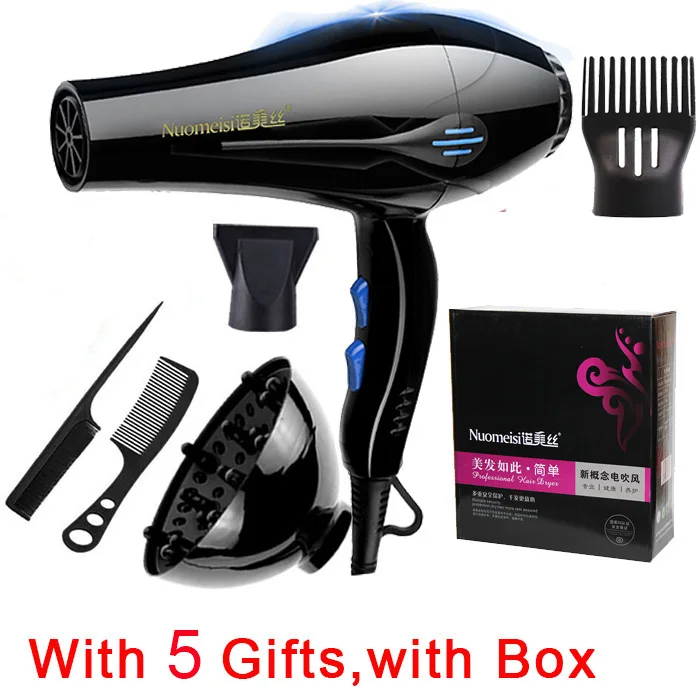 5 GiftsWith Box Фен для волос профессиональный бытовой фен горячий и холодный ветер 1800 Вт Инструменты для укладки волос для дома фен с 5 подарками - Цвет: 5 GiftsWith Box