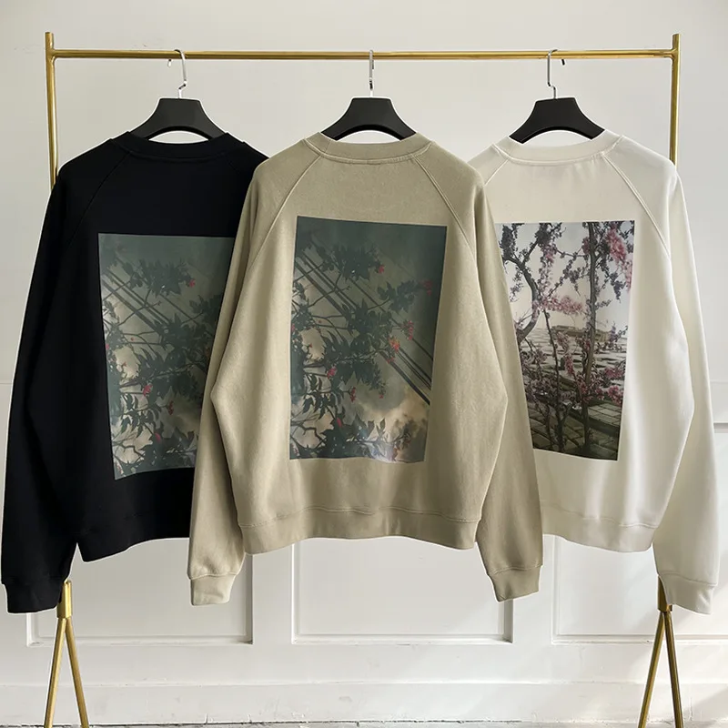 

Базовый двухрядный мужской и женский свитер Chaopai FG в стиле High Street с цветочным принтом и длинными рукавами Модный Свитер оверсайз