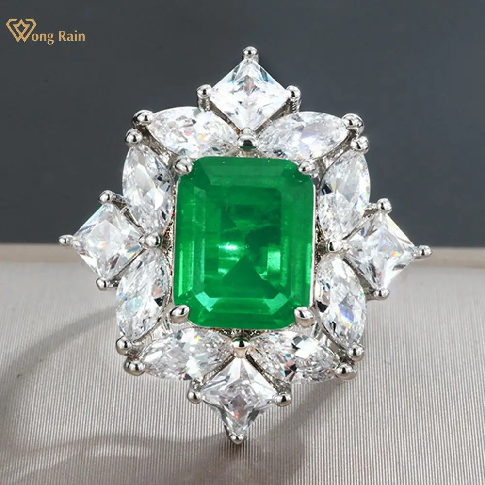 

Wong Rain Vintage 100% 925 Sterling Silver Created Moissanite Emerald Gemstone Wedding Engagement Ring Fine Jewelry Wholesale