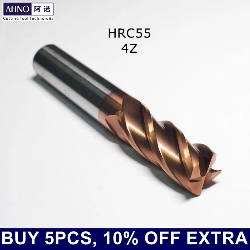 AHNO Tungsten Carbide CNC Milling Tools Mill Bits HRC55 Updated AlCr-based Copper Coating 4 Blades Factory Outlets