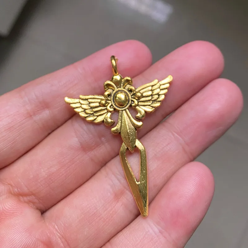 

4pcs Antique Gold Plated Angel Wings Cross Pendant Retro Necklace Bracelet Metal Accessories DIY Charms Jewelry Craft Making