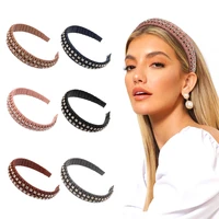 pu wide weaving headbands for women rhinestone hairband hair hoop girls hair band non slip bezel headwrap hair accessories