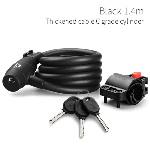 1.4m Black INBIKE велосипедный замок 1,8 м велосипедный кабельный замок Противоугонный замок с 3 клавишами Аксессуары для велосипеда llaveros bisiklet cadeado chave D16719 - Цвет: 1.4m Black