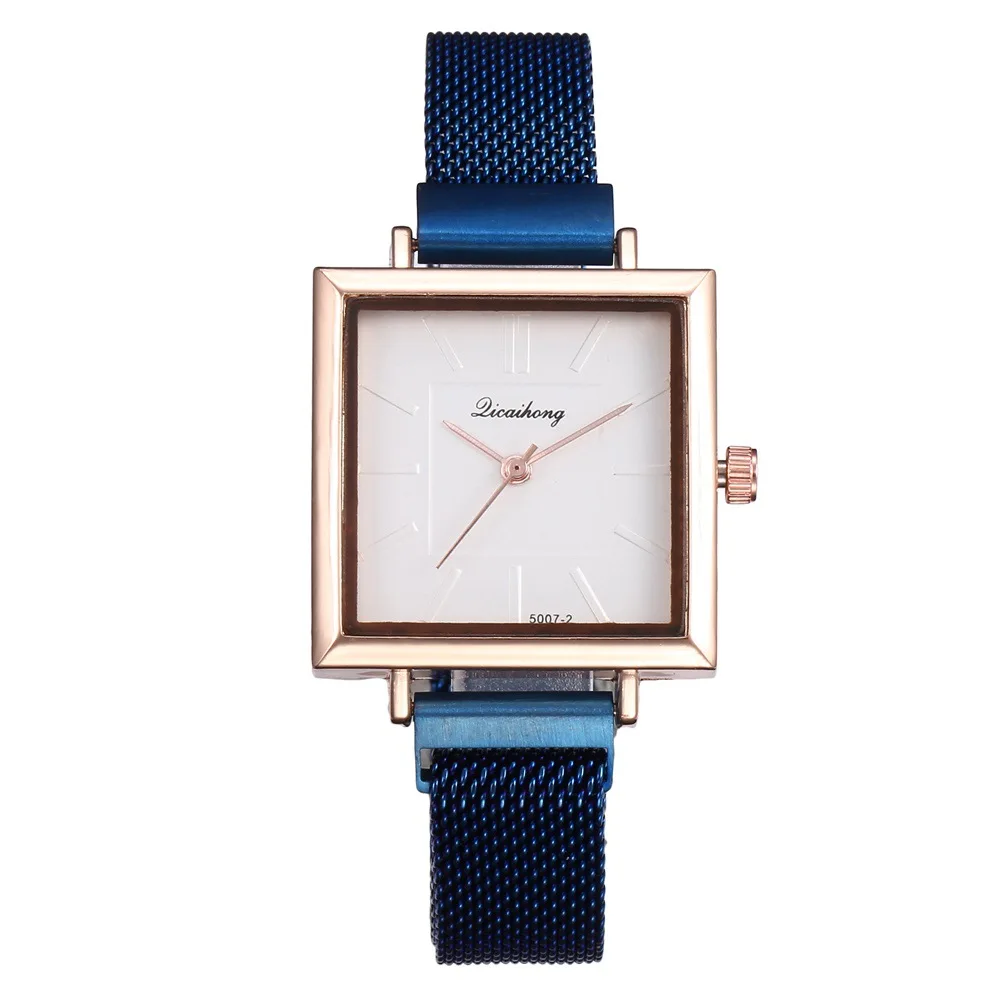 

Selling Fashion Milan Magnet Button Square Shell Lady Korean Simple Quartz Wrist Watch