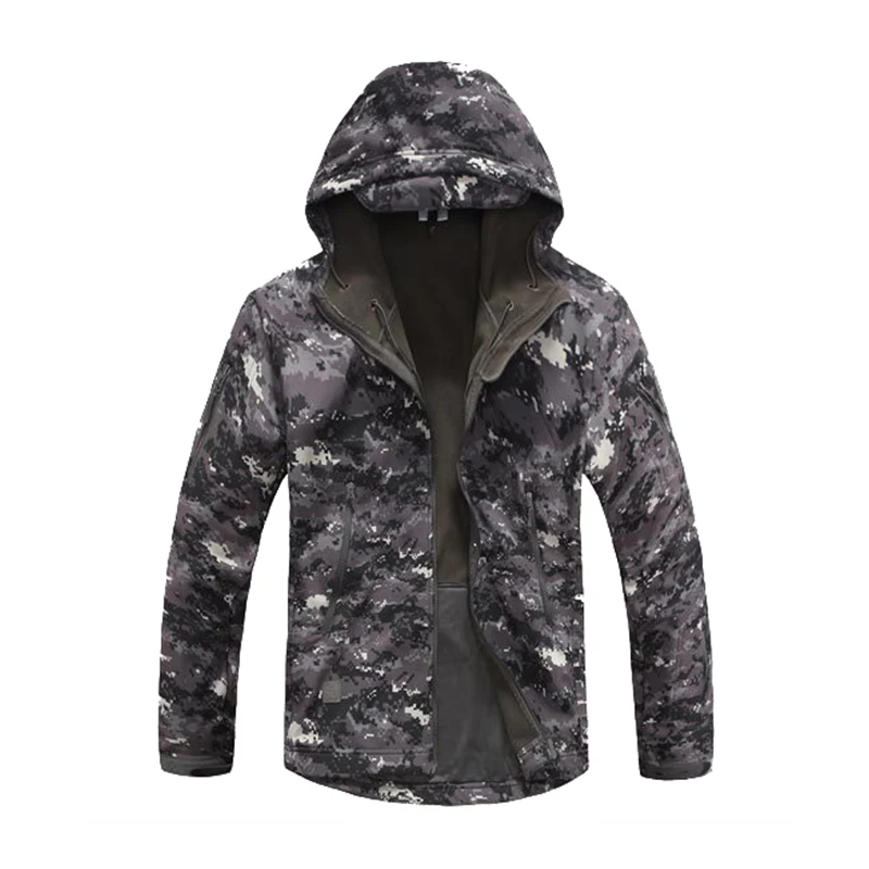 Outdoor Men Softshell Tactical Military Training Fleece Lined Jacket with Hood Woodland Digital Camouflage | Спорт и развлечения