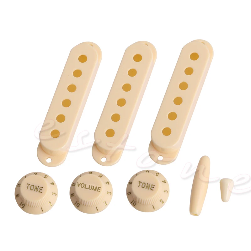 8pcs SSS Pickup Cover Volume Tone Knob Switch Tip Set For Electric Guitar Cream W8EE