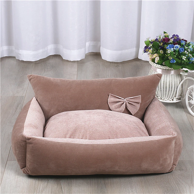 

Fabric Dog Bed With Backrest Cat House With Removable Mattress Waterproof Anti-Slip Bottom Puppy Litter Cage Lounger