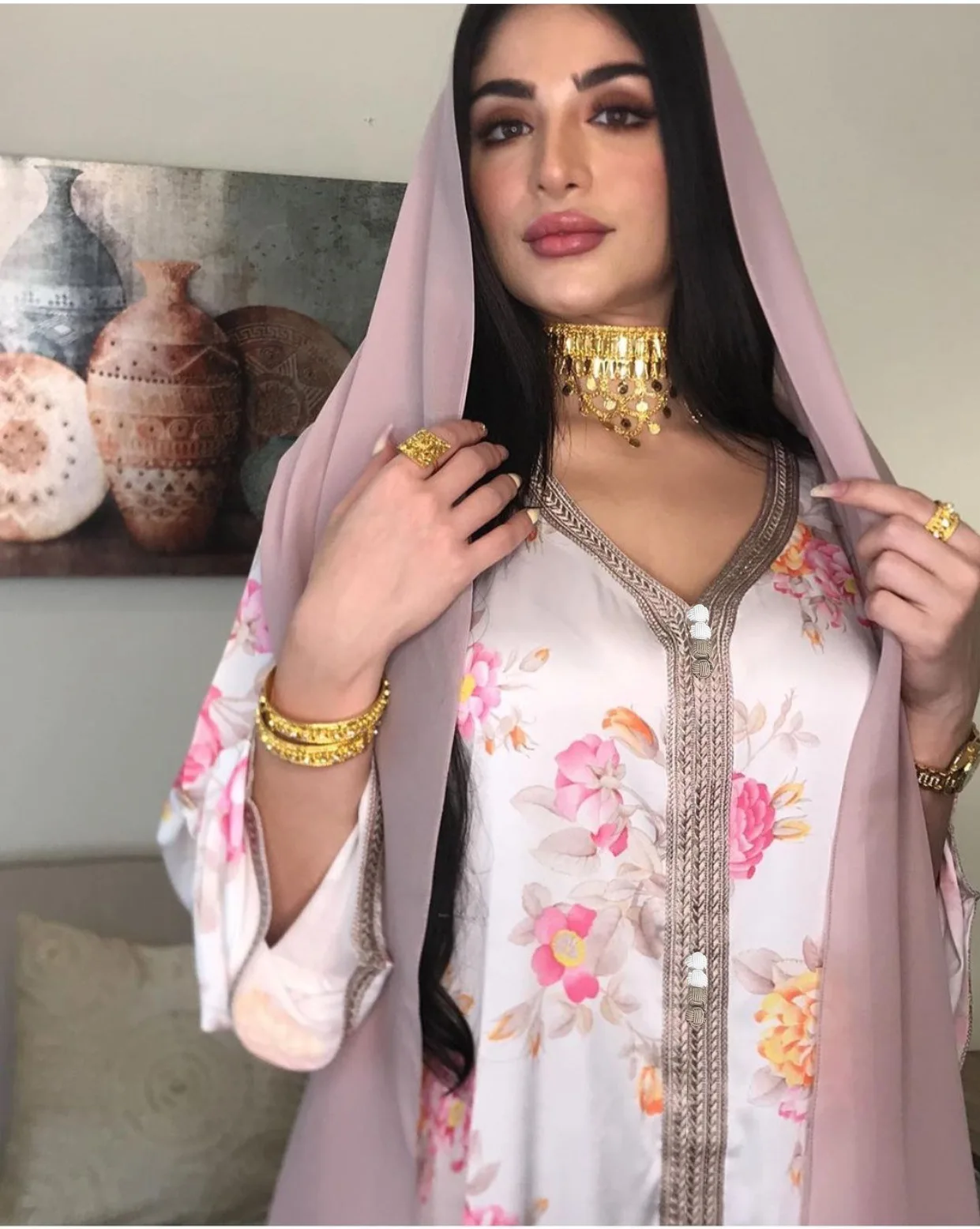 

Ramadan Eid Hijab Dress for Women 2021 New V Neck Long Sleeve Ribbon Loose Plus Size Arabic Muslim Dubai Oman Clothes