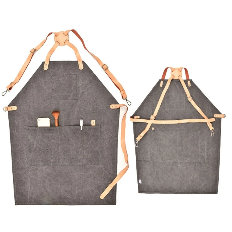 

T3EC Kitchen Apron Heavy Canvas Aprons Tool Apron Adjustable Strap and Large Pockets