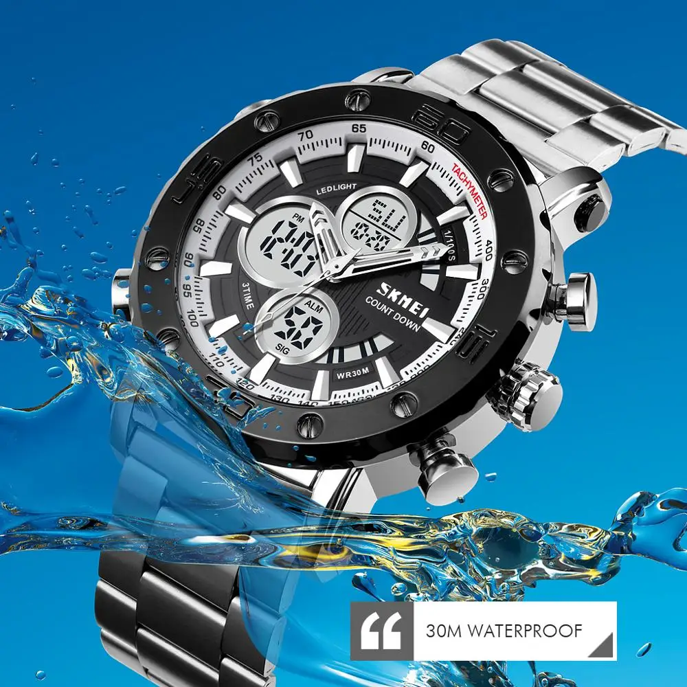 

Multi-function Sport Wristwatch Military LED Digital Watch Men Luminous Date Waterproof Stainless Steel Quartz Clock Male Reloj