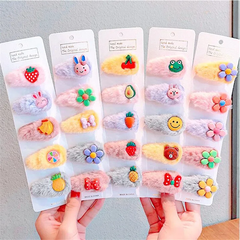 

2021 Winter Cute Plush Cartoon Hairpins Set Baby Girls Children Kids Hair Clips Pins Accessories Barrettes Hairclip Headdress