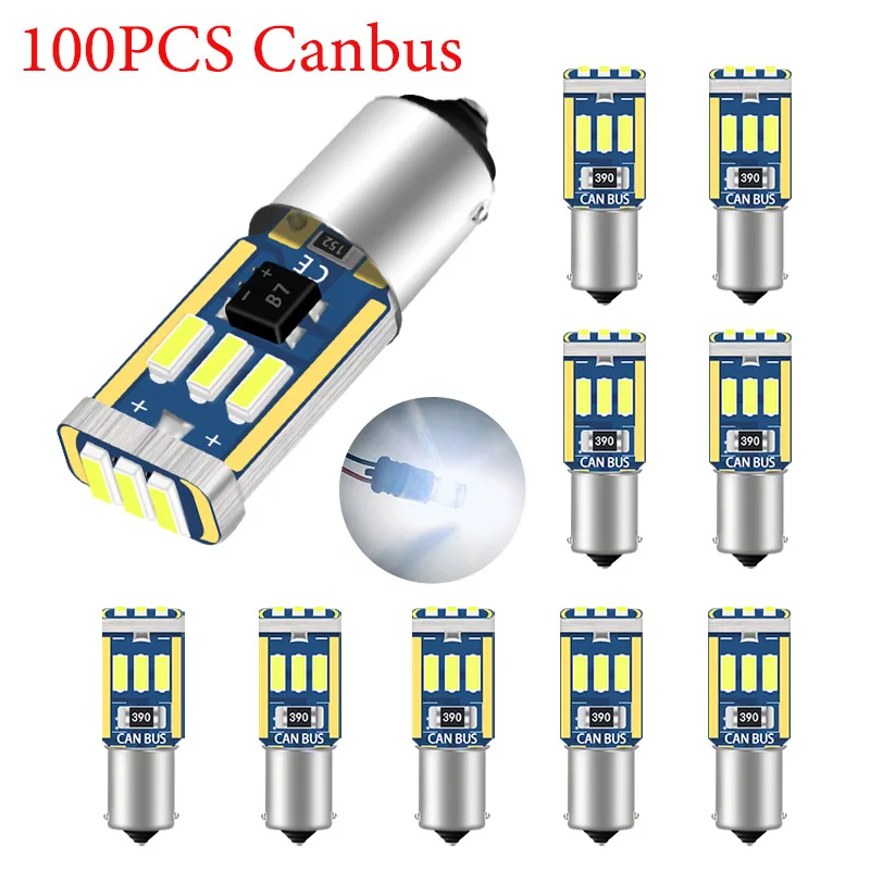 100PCS Car Led BA9S CANBUS T4W H6W LED 4014 15LED Side Wedge Light Interior Signal Lamp ars Roof lights Mirror Plaste 12V | Автомобили и