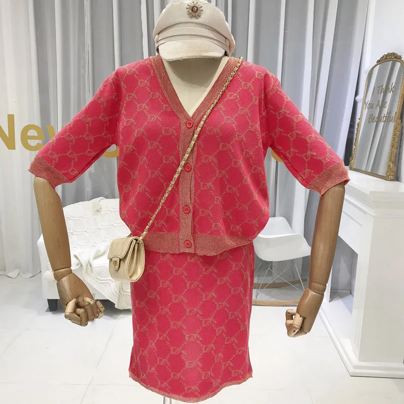 Женский вязаный комплект ALPHALMODA кардиган + прямая юбка из 2 предметов с рукавом до