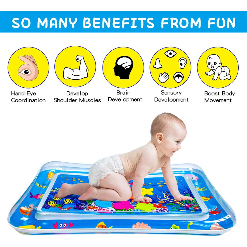 Colchoneta de agua para beb&eacute;, colchoneta inflable con estampado de animales del mundo submarino, colchoneta de juego de agua para ni&ntilde;os peque&ntilde;os, juguetes educativos para el Desarrollo-3