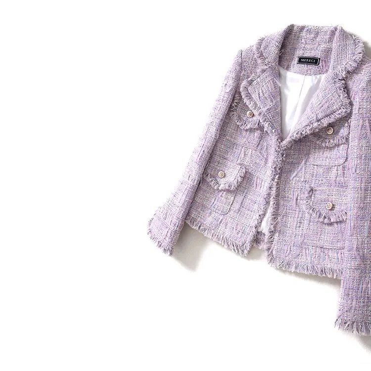 

New WT0018 spring and autumn style small fragrant wind temperament fashionable collar tassel tweed short coat