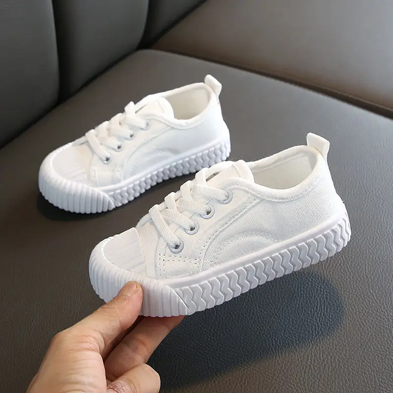 Baby Child White/black Sneakers Spring 2023 Leisure Lace-up Kids Comfort Sneakers Boy/girl Canvas Shoes Toddlers Tennis