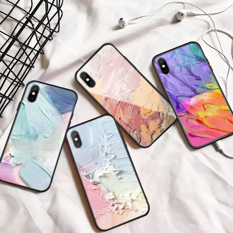 

Oil Painting pigment colorful pattern Phone Case Tempered glass For iphone 6 7 8 plus X XS XR 11 12 13 PRO MAX mini