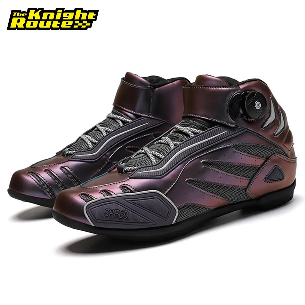 Фиолетовый мотоботы Нескользящая мото Сапоги для верховой езды Мотокросс