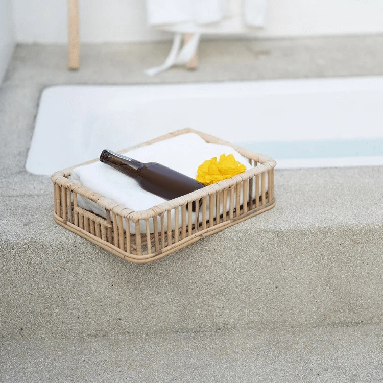 

Rattan Storage Basket with Handle,Towel Storage Clothes Sundries Sorting Box Locker Room Storage Basket,Home Decoration