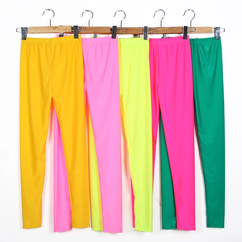 Женские блестящие леггинсы Лидер продаж для девочек цельные Цвет флуоресцентный