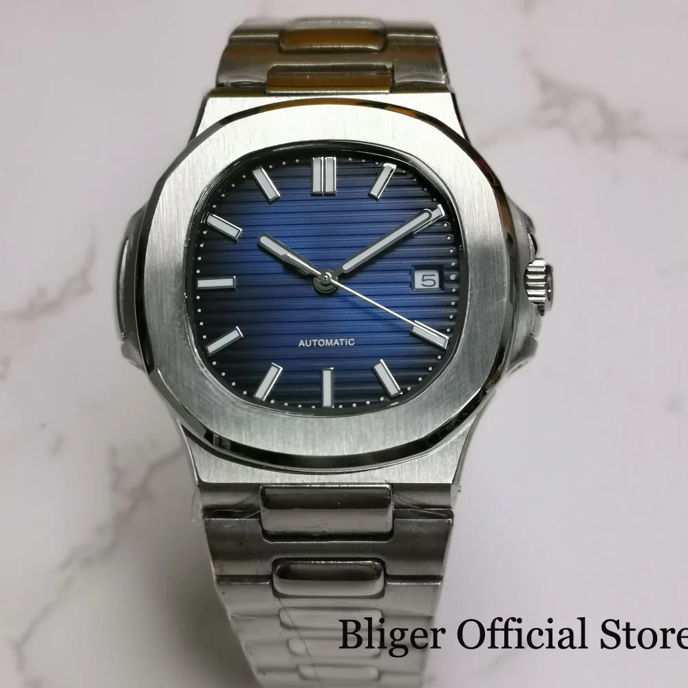 

BLIGER Luxury Mechanical Men's Watch 40mm Square Watch Case Auto Date Sapphire Glass Metal Strap Blue Sterile Dial MIYOTA 8215