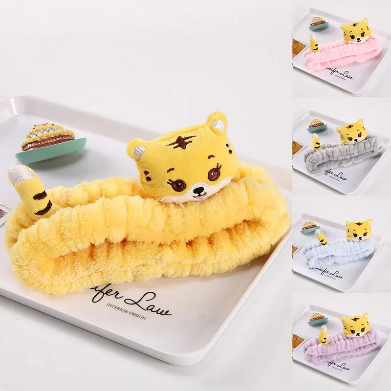 

Cute Coral Fleece Soft Headband Animal Tigers Hairbands Elastic Hair Bands Girls Wash Face turban Headwear Hair Accessories